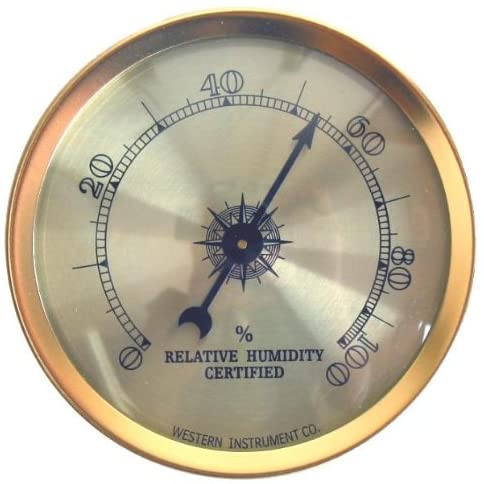 Analog humidor hygrometer of the type commonly mounted in a humidor lid